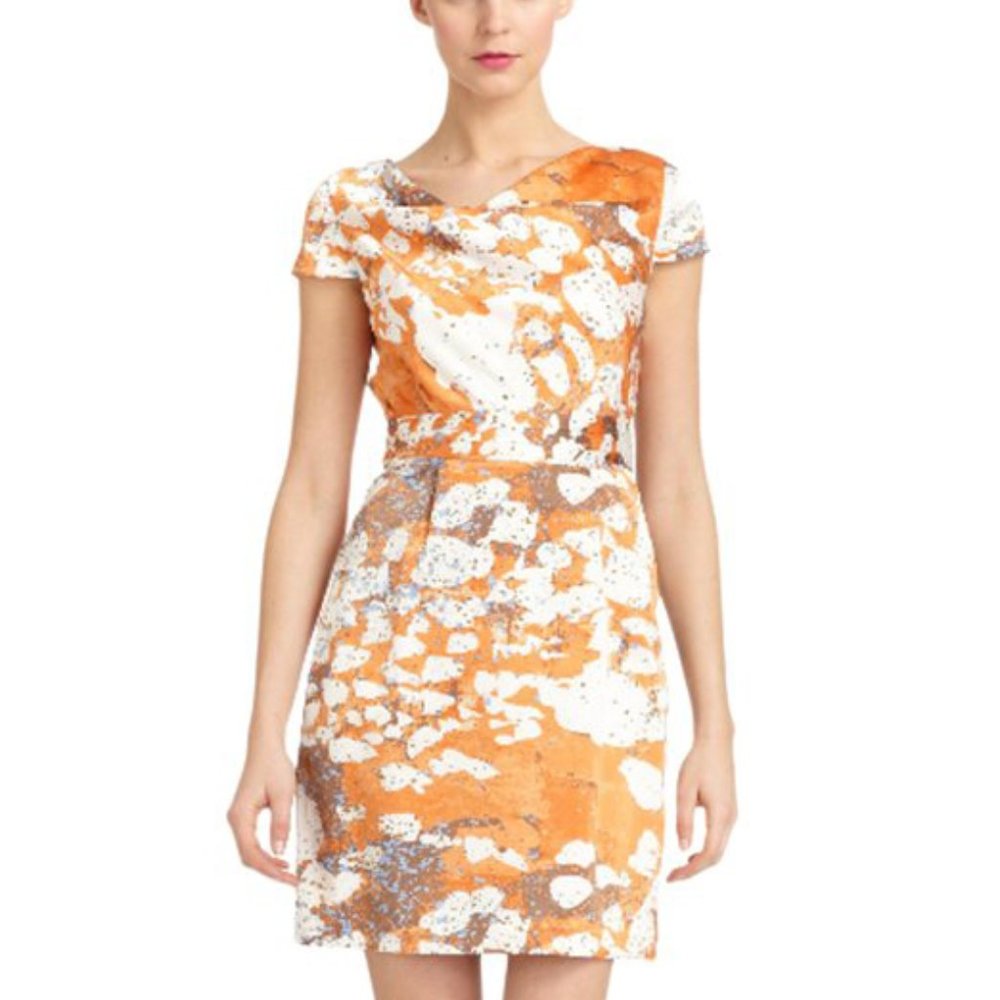 Andrew Marc Satin Splatter Crowl Cap-Sleeve Dress